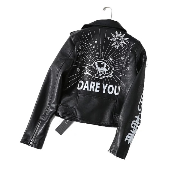 Black graphic faux leather jacket - Picture 2 of 2